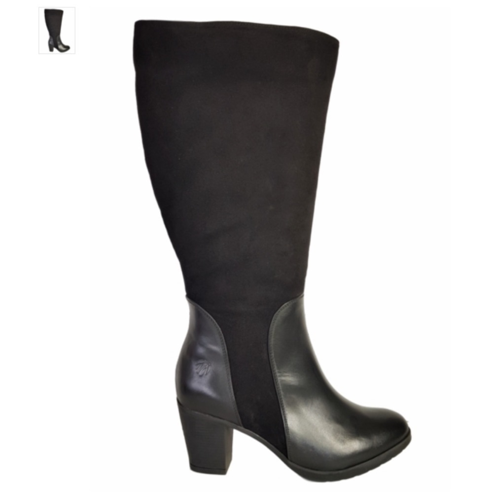 JJ footwear Brora Wide Calf Wide Calf Ladies Boot Black Nappa/Suede